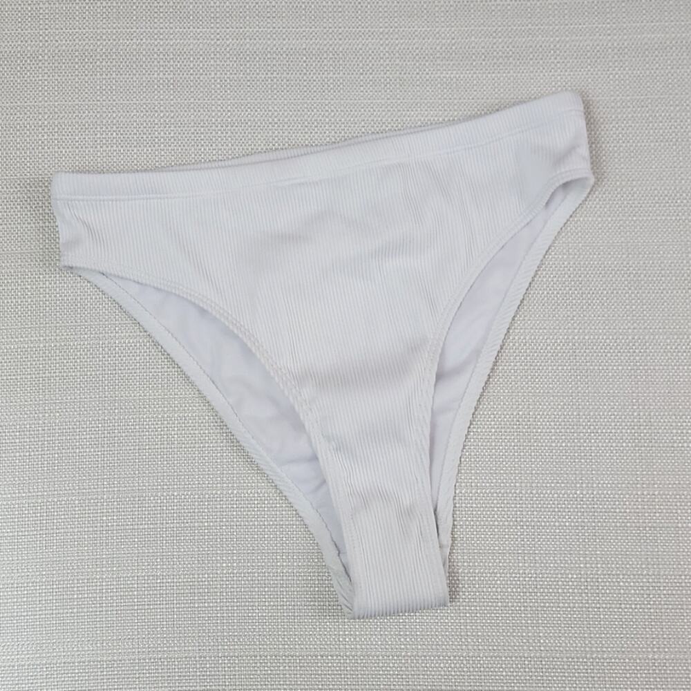 Nasty Gal Bikini Bottoms 4 White Good Ribbed High Leg High Waist NEW with FLAWS